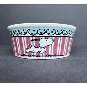 PEANUTS Stoneware Pet Bowl Snoopy Eating From Bowl! 5 in. White Blue Red